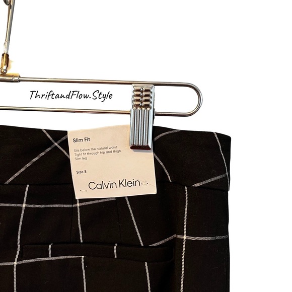 NWT | CALVIN KLEIN | SLIM FIT SUIT PANTS | BLACK CHALK CHESS | SIZE 8 - Picture 5 of 5
